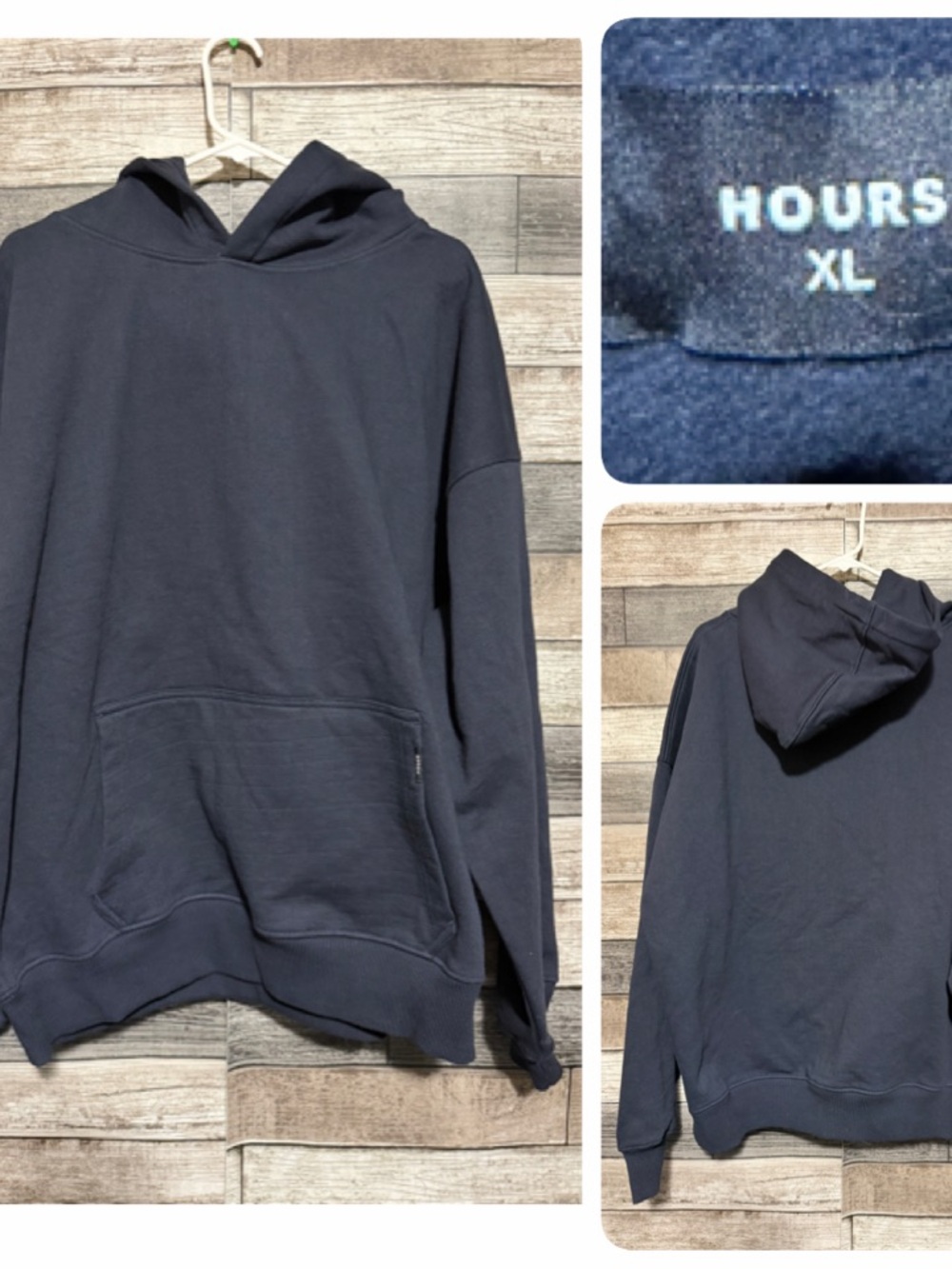 HOURS Heavyweight Hoodie Sweatshirt Men’s XL Navy Blue Pullover 100% Cotton